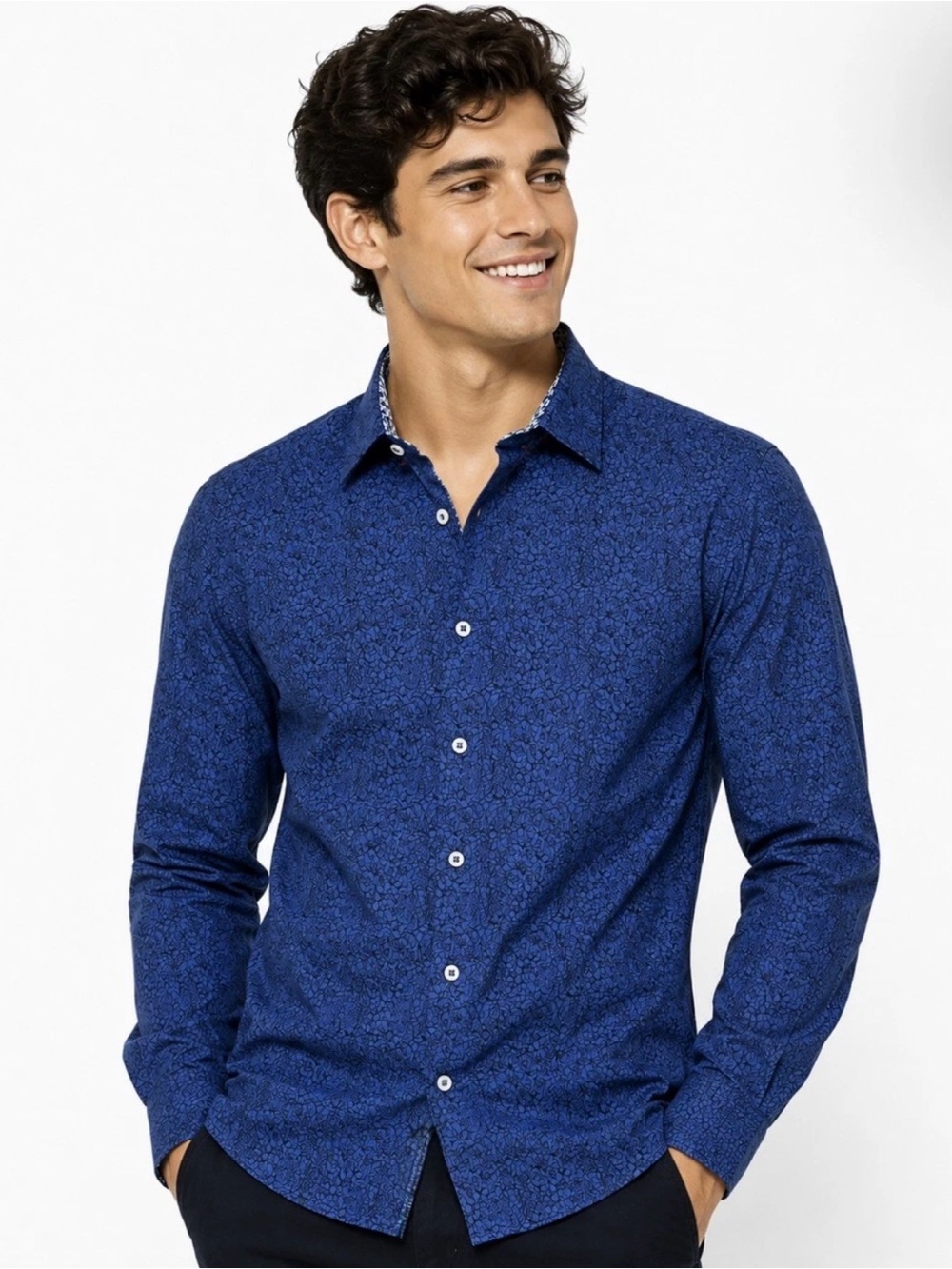 Robert Graham Armstrong XL Navy Blue Micro-Print Dress Shirt